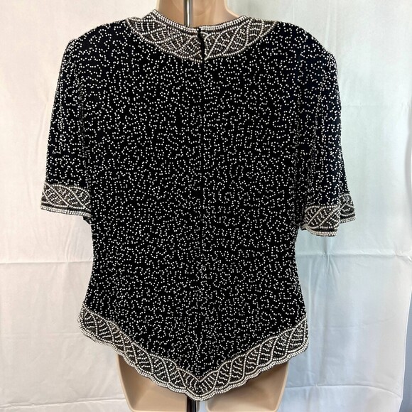 Laurence Kazar Vintage Silk Beaded Embellished Evening Cocktail Blouse Size XL - Picture 2 of 9